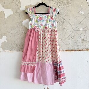Lydia‎ Jane Girls Patchwork Dress Floral Gingham Plaid Ruffle Cotton Sundress 8